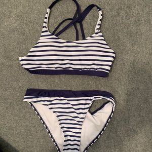 White and blue stripped swim suit